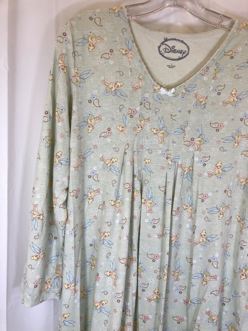 Disney Tinkerbell Pajama Gown Sz L 12/14 green Long Sleeve V Neck - Picture 7 of 13